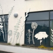 Sellised õpilastööna valminud taimekujutised kaunistasid kaupluse välisseinu ja aknaid.