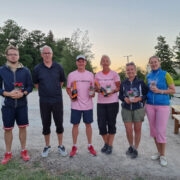 Tulistamisvõistluse võitjad (vasakult) pronks Mihkel Filipenko, hõbe Veiko Proos, kuld Margus Berkmann, kuld Külli Kariste, hõbe Marju Velga (kõik SK Kärdla) ning pronks Kertu Palm (Tartu).
