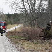 Ojakülas murdunud suur saarepuu vedas maantee kohale vana, Elektrilevi poolt ära koristamata jäetud elektriliini traadid.