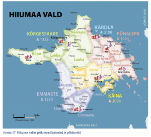 Hiiumaa lasteaedade ja põhikoolide praegused asukohad.