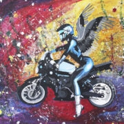 Urve Tõnnus “Must ingel”. Maali eksponeeritakse virtuaalselt Biennaalil Artbox Expo Tana Art Space`s, mis on minutise jalutuskäigu kaugusel Veneetsia Biennaali ametlikust alast.