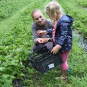 Elis Uusoja koos tütre Mirjamiga maasikapõllul.